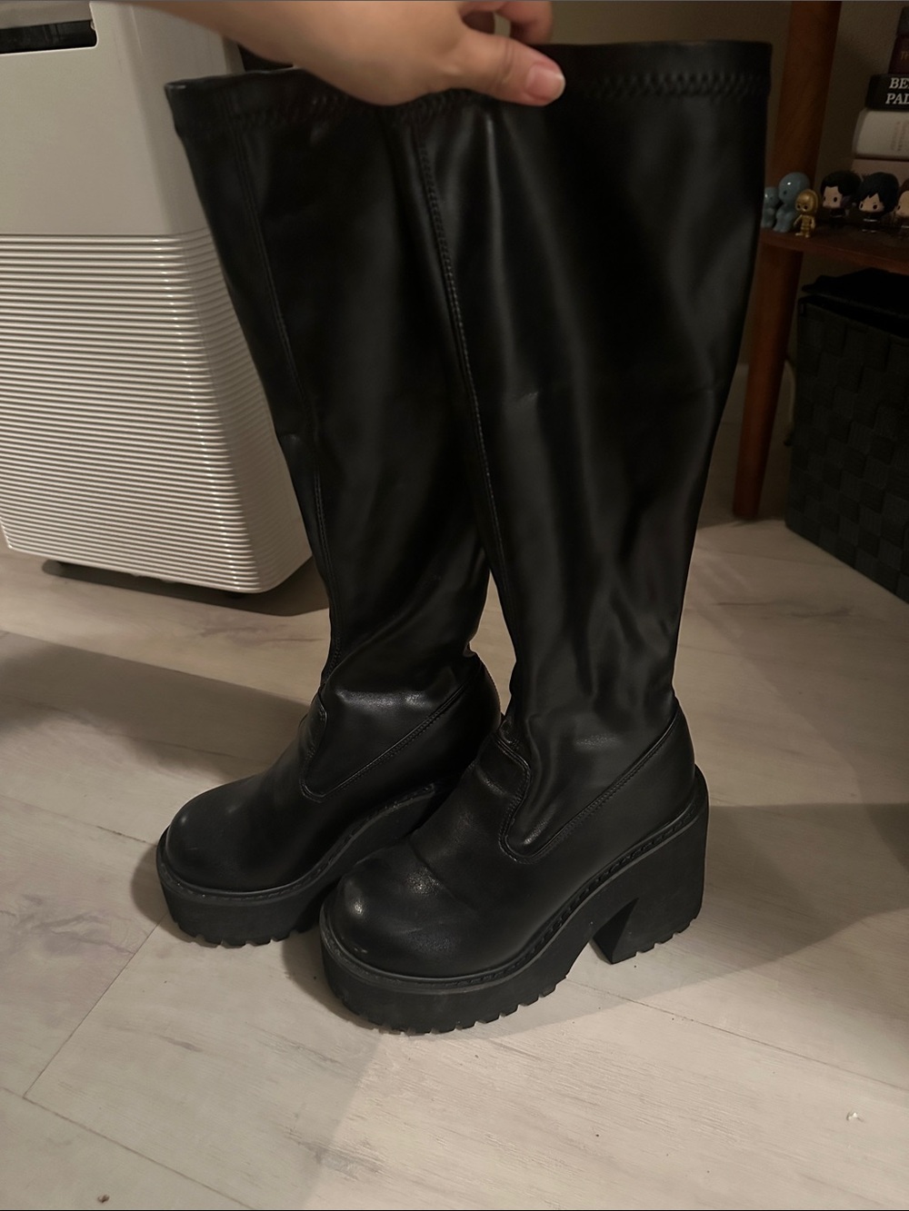 Black Platform Knee-High Boots